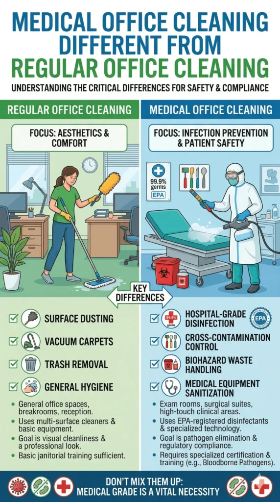 what makes medical office cleaning different from regular office cleaning