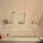 madison deep cleaning bathroom shelf before
